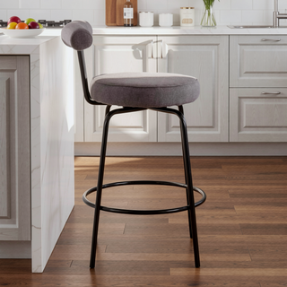 Sunvega Black Metal Frame Fabric Upholstery Counter Stool with Swivel Seat