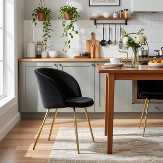 Sunvega Fran Contemporary Dining Chairs with Velvet Upholstery and Gold Metal Legs