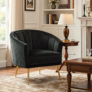 Sunvega Gold Metal and Black Velvet Tania Contemporary Glam Accent Chair