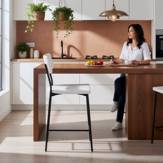 Sunvega Modern Counter Stool with Wood and Metal Frame and Saddle Shaped Seat