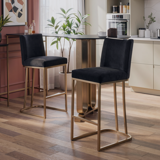 Sunvega Gold Brushed Bar Stools Set of 2 with Back Modern Velvet Fabric
