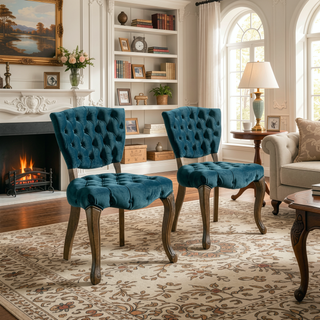 Sunvega Set of 2 Tufted Velvet Upholstered Chairs with Curved Wood Legs