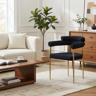 Sunvega Mid-Century Modern Dining Chairs with Boucle Backrest and Brushed Bronze Legs