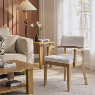 Sunvega Natural Wood Frame Side Chair with Padded Seat and Armrests Set of 2