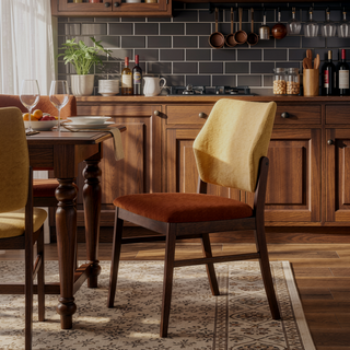 Sunvega Farmhouse Style Yellow Fabric and Walnut Finish Dining Side Chairs Set of 2
