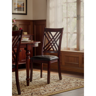 Sunvega Black PU Leather Dining Chair with Espresso Finish Wooden Legs and XX Backrest