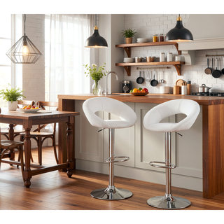 Sunvega Modern Adjustable Height Faux Leather Swivel Stools with Chrome Base Set of 2