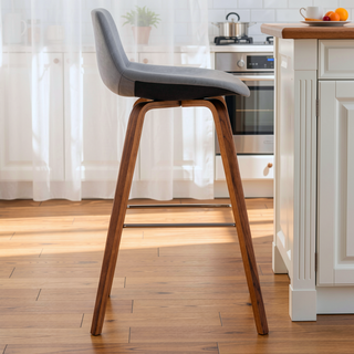 Sunvega Mid Century Modern Bentwood Bar Stools with Vegan Faux Leather Upholstery Set of 2