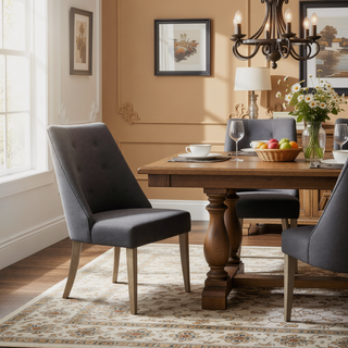 Sunvega High Back Upholstered Dining Chairs with Solid Wood Legs Set of 2