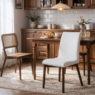 Sunvega Scandinavian Modern Light Beige Fabric Dining Chairs Set of Two