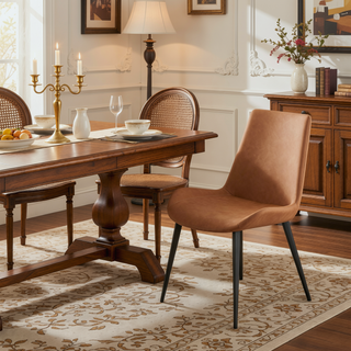 Sunvega Modern Brown Faux Leather Dining Chairs with Scoop Seat and Steel Legs