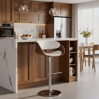 Sunvega Adjustable Swivel Bar Stool with White Vegan Faux Leather Upholstery
