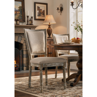Sunvega Two-Tone Beige Fabric and Reclaimed Gray Finish Side Chair Set of 2