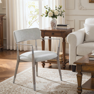 Sunvega Contemporary Grey Brushed Wood and Light Grey Fabric Upholstered Dining Chairs