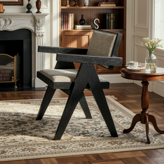 Sunvega Contemporary Black Dining Chairs with Light Gray Upholstered Padded Seat Cushions
