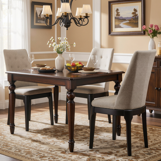 Sunvega Light Grey Linen Upholstered Side Chairs with Wood Tapered Legs Set of 2