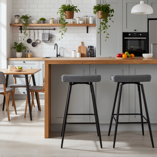 Sunvega Contemporary Fixed Height Counter Stool in Black Steel and Grey Faux Leather
