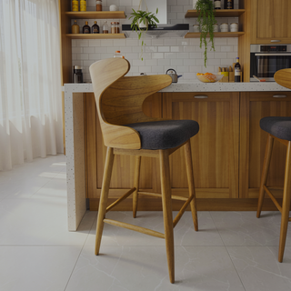 Sunvega Mid-Century Upholstered Rubberwood Bar Stools Set of Two