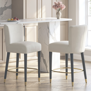 Sunvega Modern Bar Stool with Tufted Backrest and Gold Footrest for Home Bar