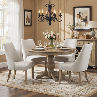 Sunvega Upholstered Dining Chair Set of 2 with High Back and Solid Wood Legs