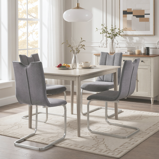 Sunvega Set of Two Gray Fabric Dining Room Accent Chairs with Sturdy Sled Base