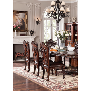 Sunvega Traditional Walnut Solid Wood Dining Chairs with Dark Brown Leatherette Seats