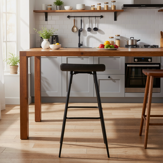 Sunvega Contemporary Fixed-Height Bar Stool with Upholstered Seat and Black Metal Base