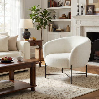 Sunvega Contemporary Glam Accent Chair with Sherpa Upholstery and Black Metal Frame