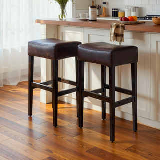 Sunvega Set of 2 Beige Backless Fabric Counter Height Barstools with Padded Seats