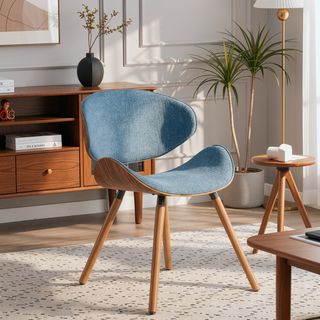 Sunvega Mid Century Modern Dining Chair with Denim Blue Fabric and Walnut Frame