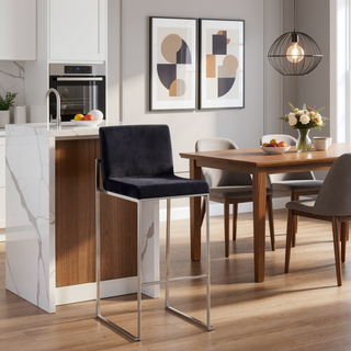 Sunvega Contemporary High Back Barstool with Padded Velvet Seat and Stainless Steel Frame