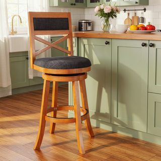 Sunvega 30 Inch Bar Height Swivel Stool with X Back Design and Charcoal Fabric Seat