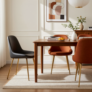 Sunvega Glam Dining Chair with Gold Frame and Grey Faux Leather Cushioned Seat