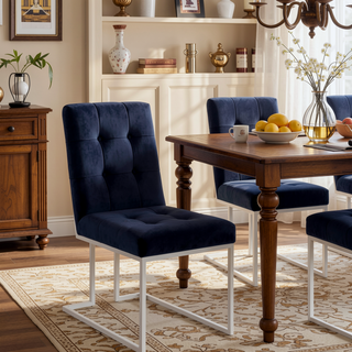 Sunvega Blue and Chrome Tufted Back Dining Chair with Plush Cushioned Seat