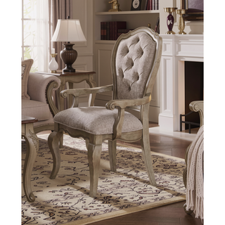 Sunvega Button Tufted Arm Chair with Wooden Curved Apron Seat and Armrests (Set of 2)