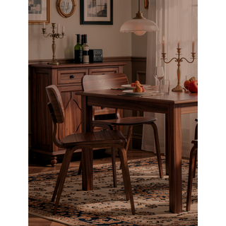 Sunvega Modern Walnut Finish Curved Ergonomic Solid Wood Dining Chairs Set of 2