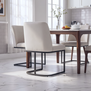 Sunvega Modern Upholstered Faux Leather Dining Chair with Black Metal Base