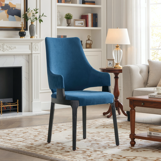 Sunvega Modern Dining Armchair in Blue Velvet with Solid Beech Wood Frame