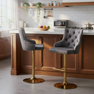 Sunvega Adjustable Swivel Bar Stool with Velvet Upholstery and Gold Base
