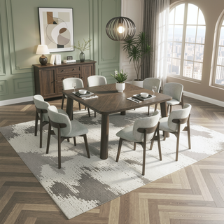Sunvega Casual Style Dining Chairs with Gray Chenille Upholstery and Curved Backrest