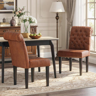 Sunvega Dark Grey Roll Top Button Tufted Dining Chairs Set of 2