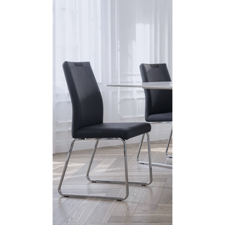Sunvega Black Fabric Dining Chairs with Padded Seating and C-Style Metal Legs