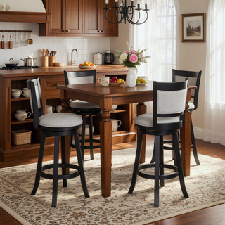 Sunvega Contemporary Black Frame Fabric Upholstery Swivel Pub Stools with Footrest