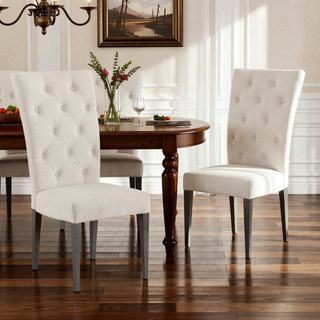 Sunvega Modern Velvet Upholstered Dining Chair Set with Tufted Back and Gold Legs