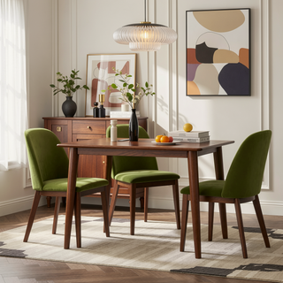Sunvega Navy Blue Velvet Dining Chair Set of 2 with Solid Wood Legs