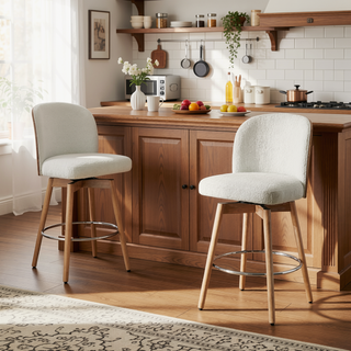 Sunvega Bentwood Upholstered Swivel Counter Stool Set with Padded Seat and Chrome Footrest