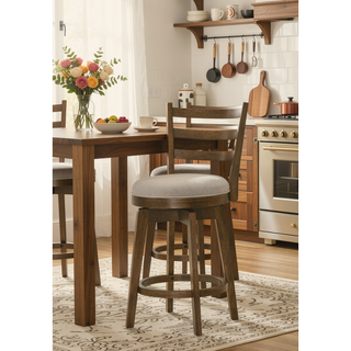 Sunvega Walnut Ladder Back Swivel Chair with Upholstered Seat and Foot Rest