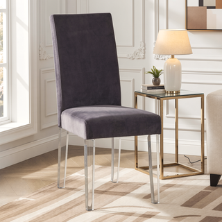 Sunvega Modern Glam Quinara Acrylic Dining Chair Set of 2 with Plush Gray Velvet