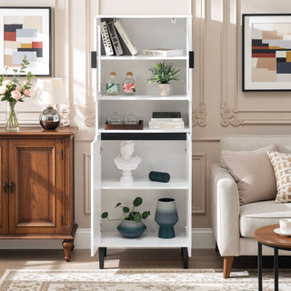 Sunvega Tall Storage Bookcase with 4 Adjustable Shelves and Tempered Glass Doors
