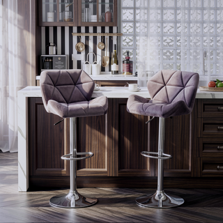 Sunvega Velvet Diamond Tufted Swivel Adjustable Height Barstool Set of 2 Gray